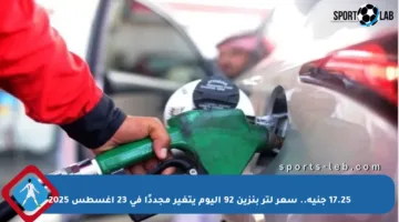 17.25 جنيه.. سعر لتر بنزين 92 اليوم يتغير مجددًا في 23 أغسطس 2025